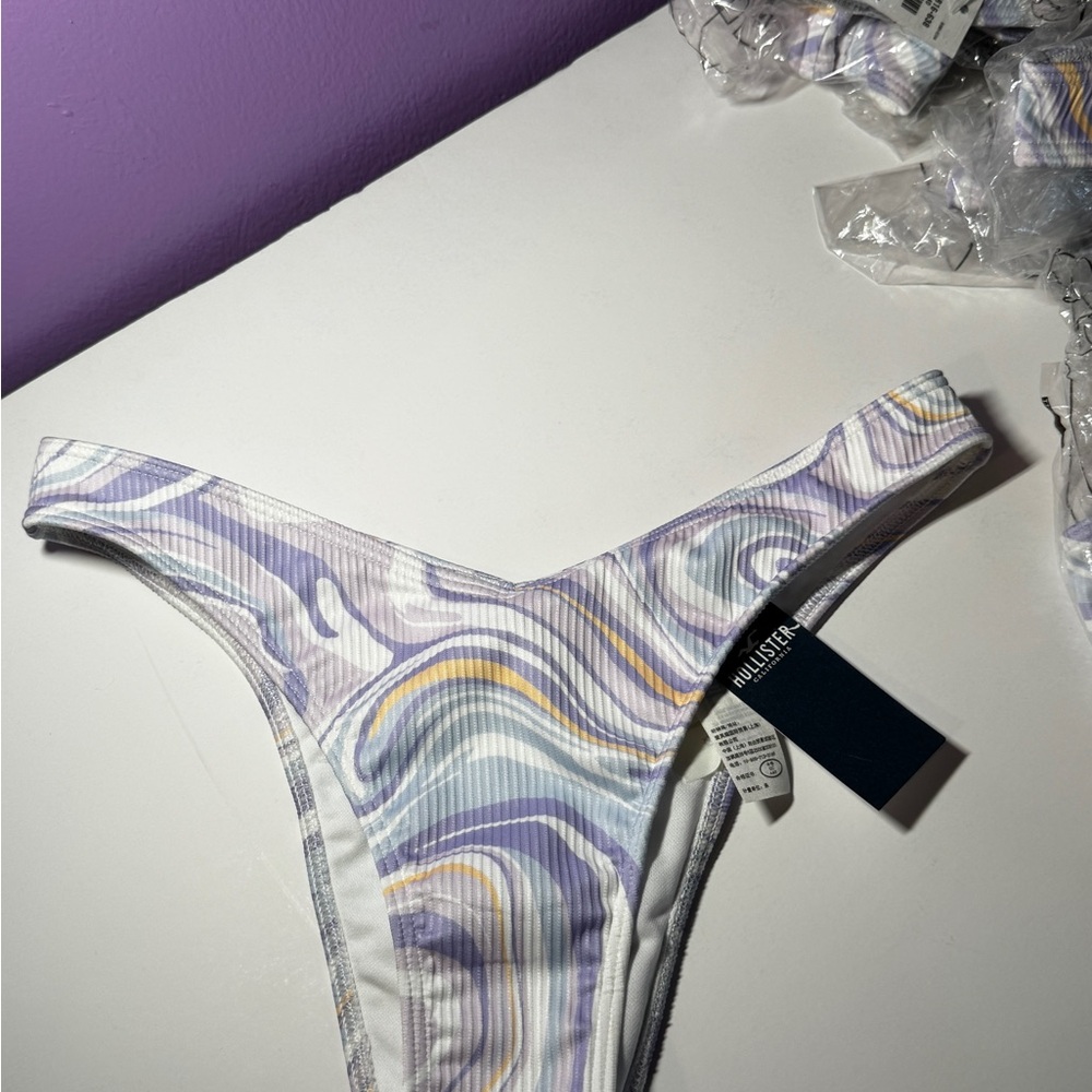 Hollister Women's Pastel Swirl Ribbed Bikini Bottom - Lavender, White & Yellow